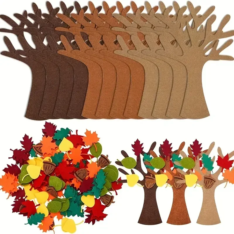 3D 96Pcs DIY Felt Tree Crafts Kit for Halloween Thanksgiving Home Wall Decor Gift Decoration Craft Set Decor Ornaments Figurines #3