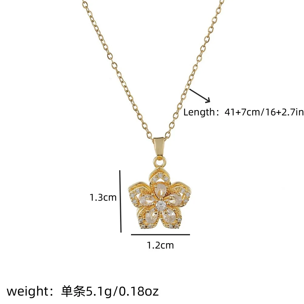 Gold color Stainless Steel Rotatable Flower Zirconia Pendant Necklace Charm - Romantic Luxury Jewelry for Women And Girls image 6