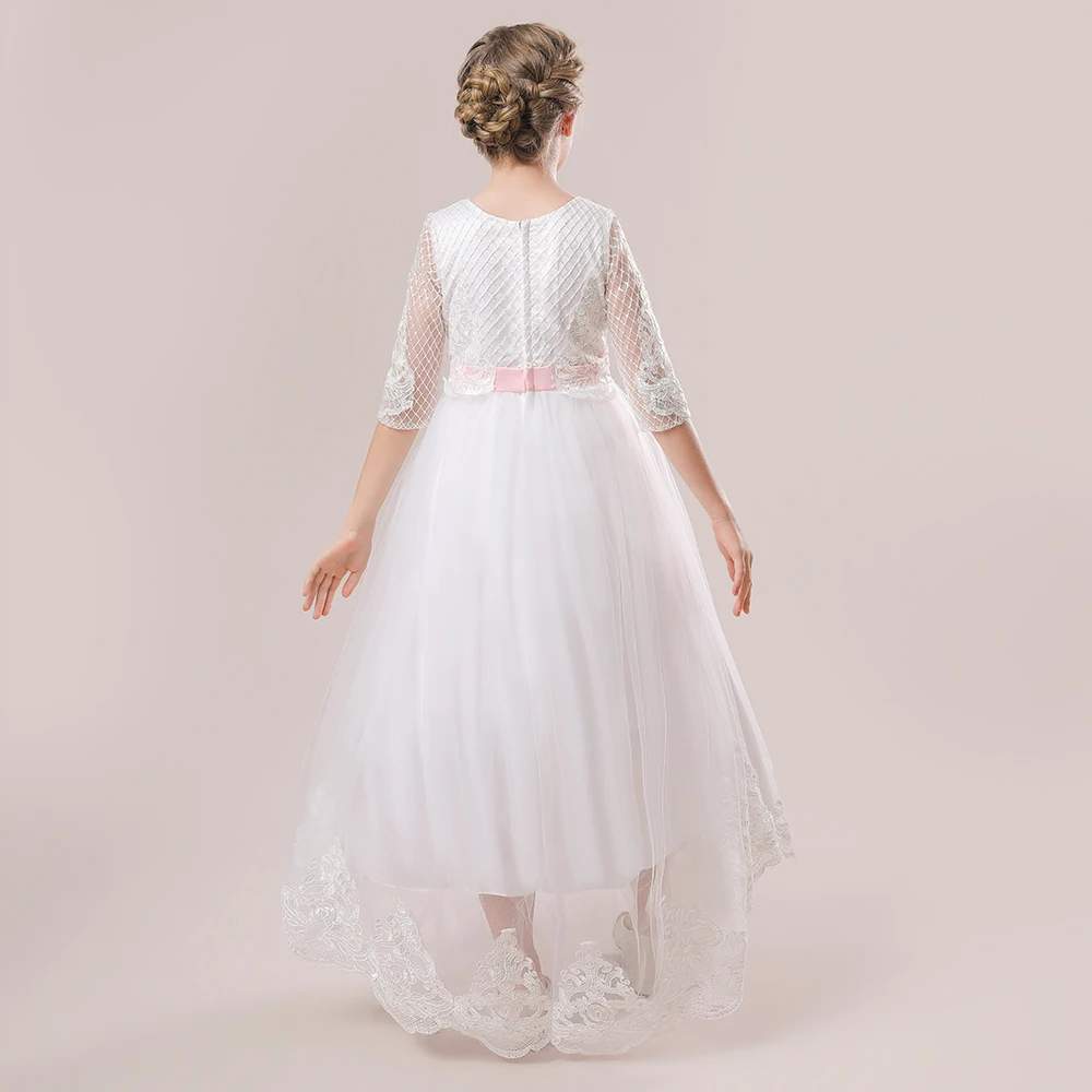 Vestidos de dama de honor de encaje blanco para adolescentes, traje de media manga para niños, vestido de fiesta de boda de primera comunión para niñas, vestido de graduación de princesa