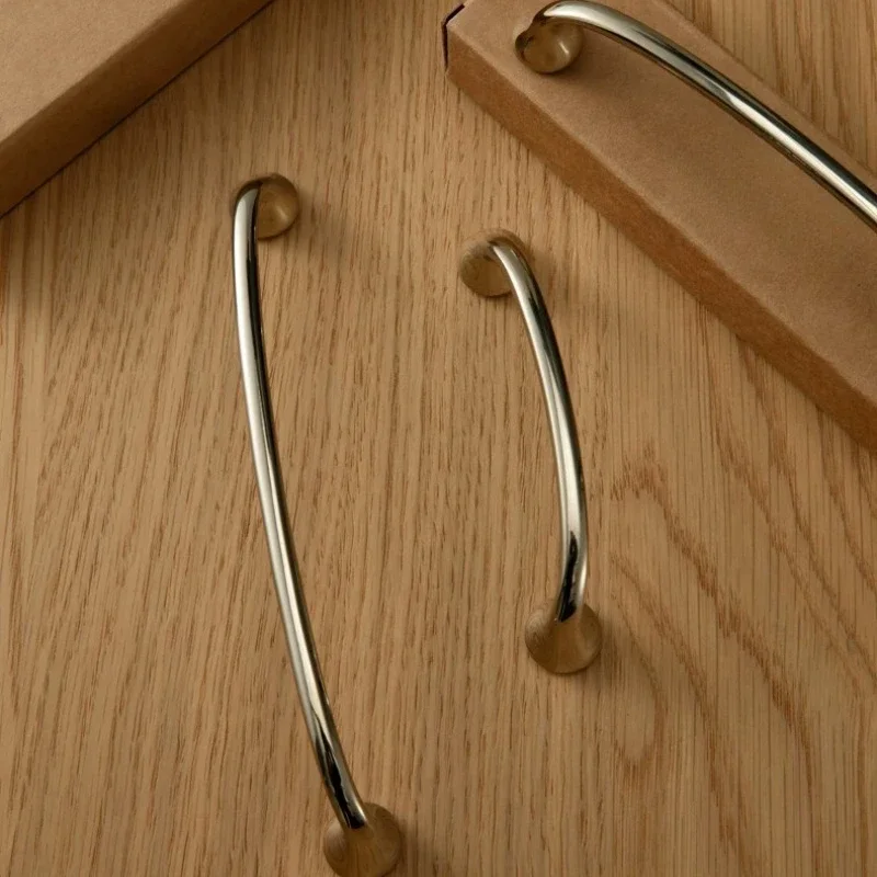 Polished Chrome Curved Wardrobe Cabinet Pulls Minimalist Drawer Knobs Gloss Silver Metal Furniture Handles for Kitchen Cabinets