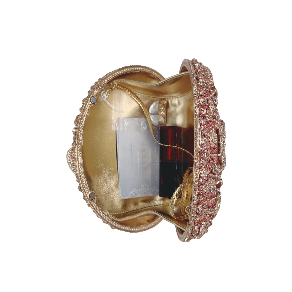 Women's Luxury Oval Floral Rhinestone Clutch Bag Pink Crystal Hollow out Hardcase Diamond Wedding Party Crossbody Handbag - view 4