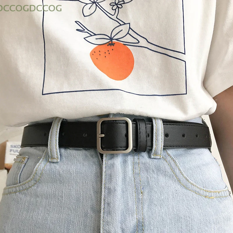 1Pc ceinture en cuir PU pour femmes boucle carrée boucle ardillon jean ceinture dames ceinture femme ceinture