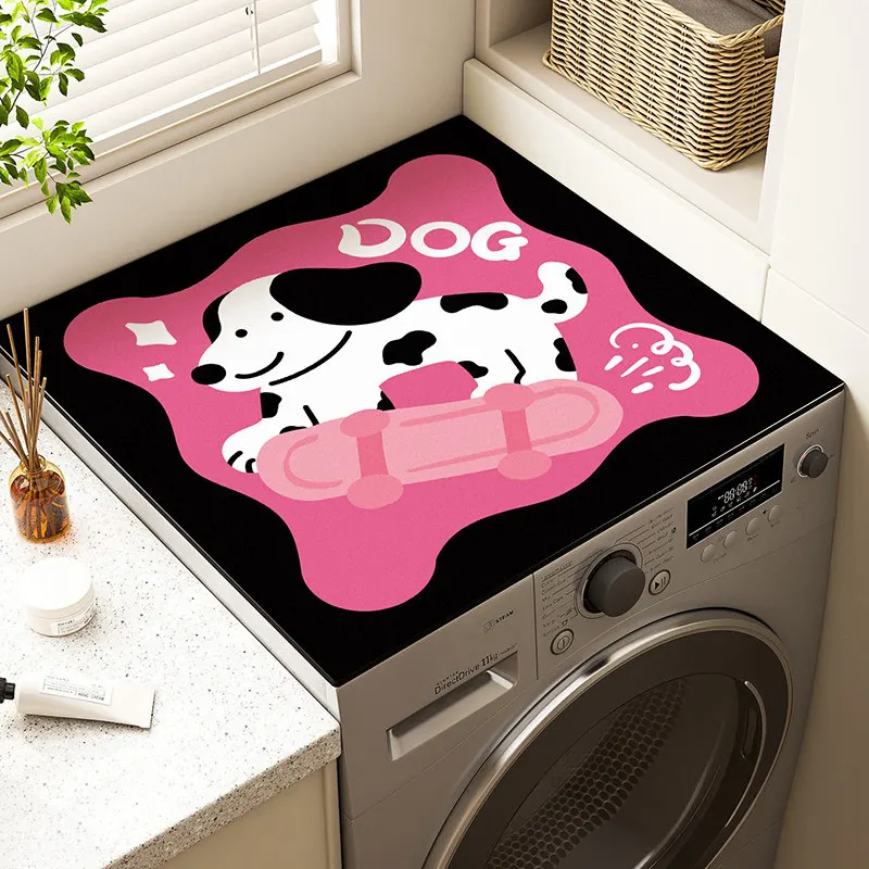 VIKAMA Skateboard Dog & Cartoon Diatom Mud Washing Machine Mat, 6 Designs, Non-Slip Absorbent Cover