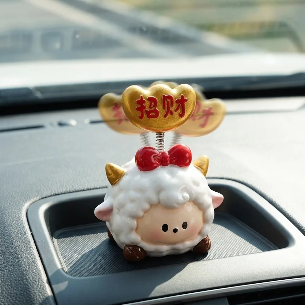 Creative Rotating Sheep Figurine Resin Shaking Head Auto Interior Lamb Ornament Handmade Realistic Chinese Zodiac Figurine