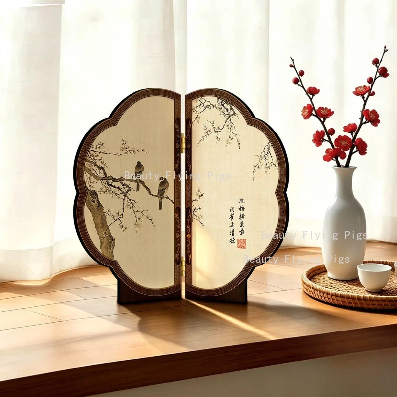 Desktop Flower and Bird Pattern Screen, Tea Table Single-sided Partition, Chinese Style Decorative Partitions, Home Decoration