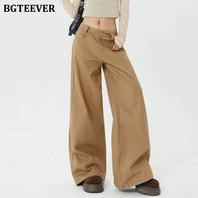 

BGTEEVER Stylish Loose Female Long Jeans Trousers Fashion High Waist Wide Leg Denim Pants for Women