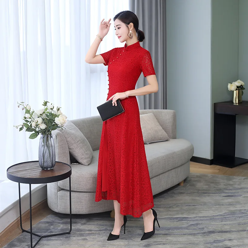 Lace Cheongsam Long Spring New Dress Large Size Improved Wedding Toast