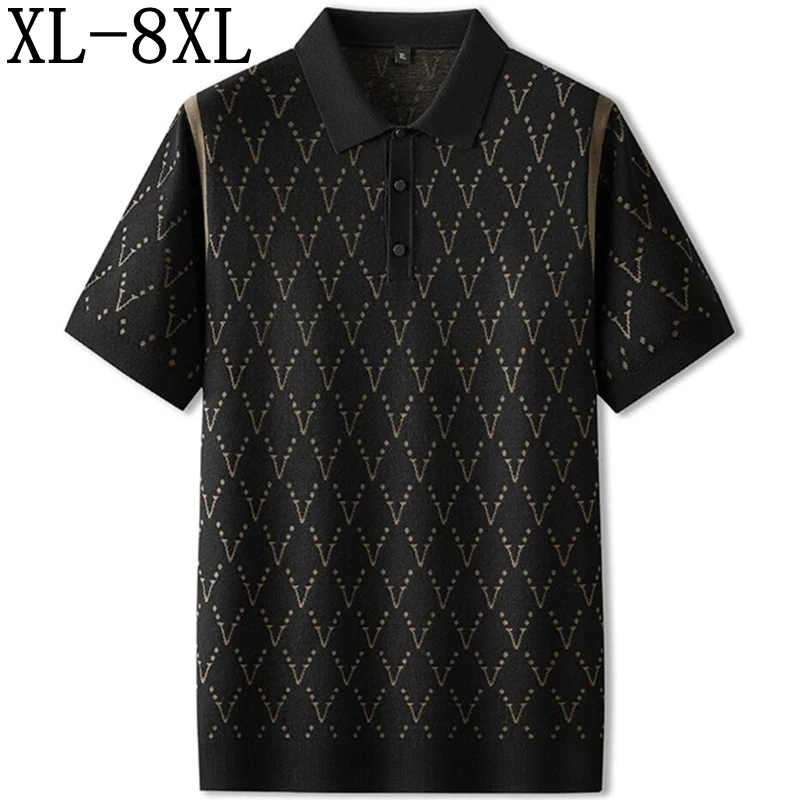 

8XL 7XL 6XL 2024 New Fall Fashion Design Sweater Men Clothing Short Sleeve Lapel Mens Sweaters High End Luxury Wool Pullovers