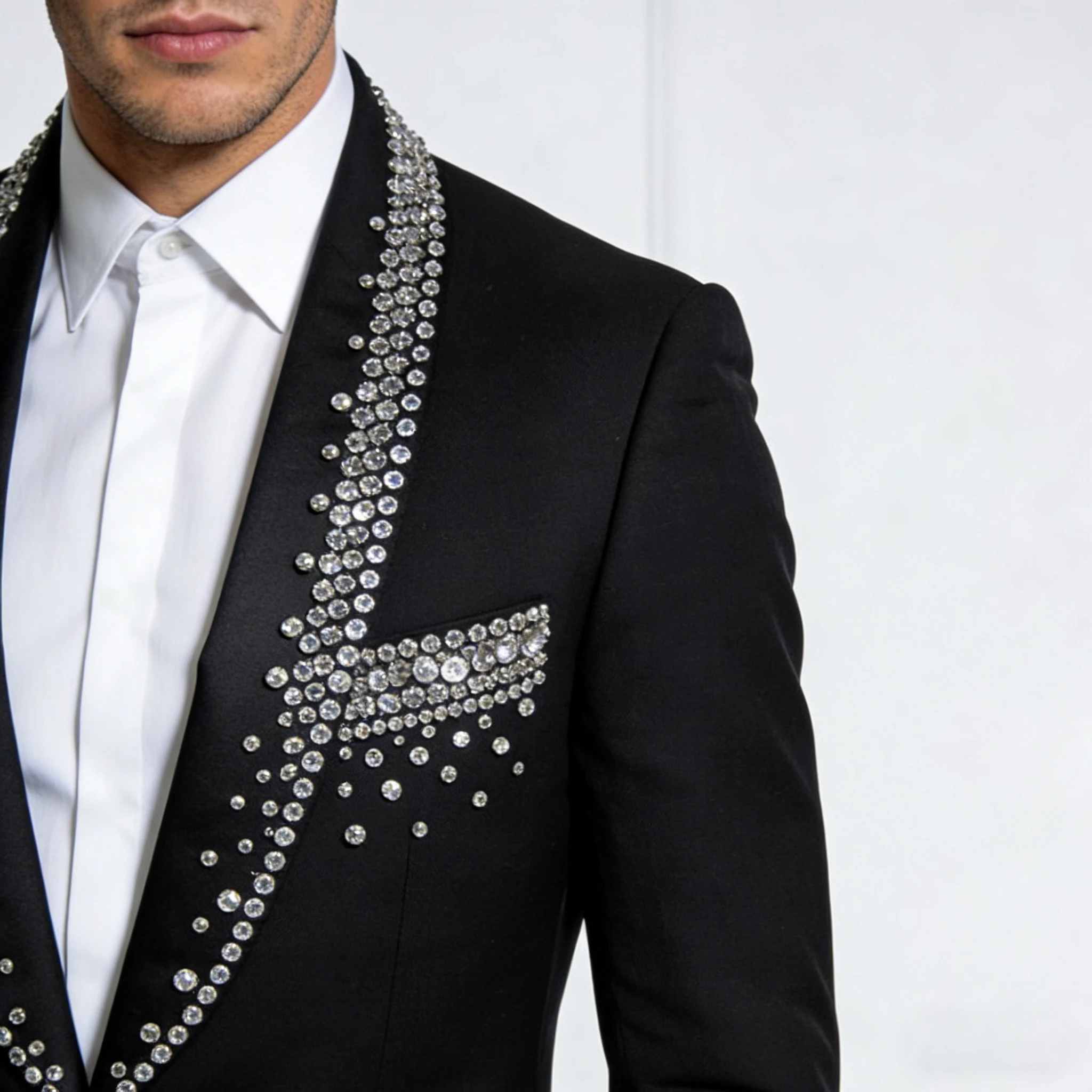 Luxury Slim Fit Men's Suit 2 Pieces One Button Beaded Crystals High Quality Groom Fashion for Wedding Formal Business Dinner Pro