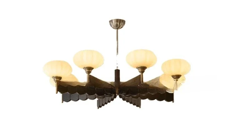 

American retro living room chandelier 2025 new medieval atmosphere hall ash wood main lamp Zhongshan lamps