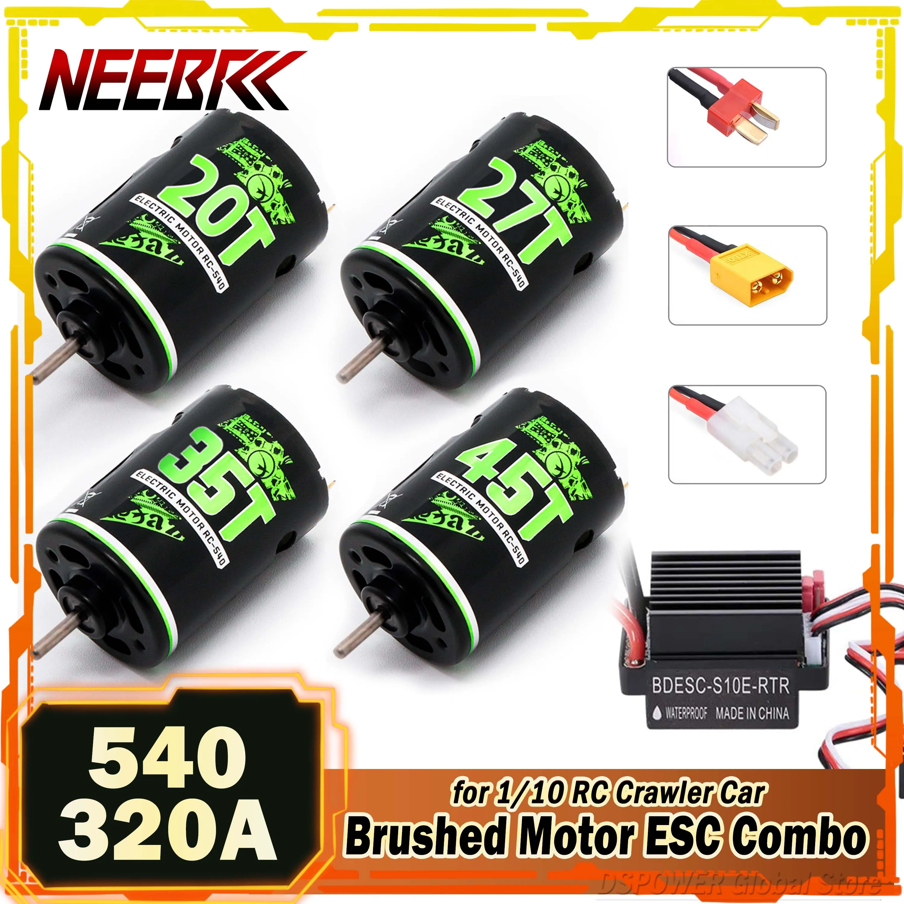 

NEEBRC 540 Brushed Motor 20T-45T Waterproof 320A ESC 5V/2A BEC Speed Controller Forward+Brake+Retreat for 1/10 RC Crawler Car