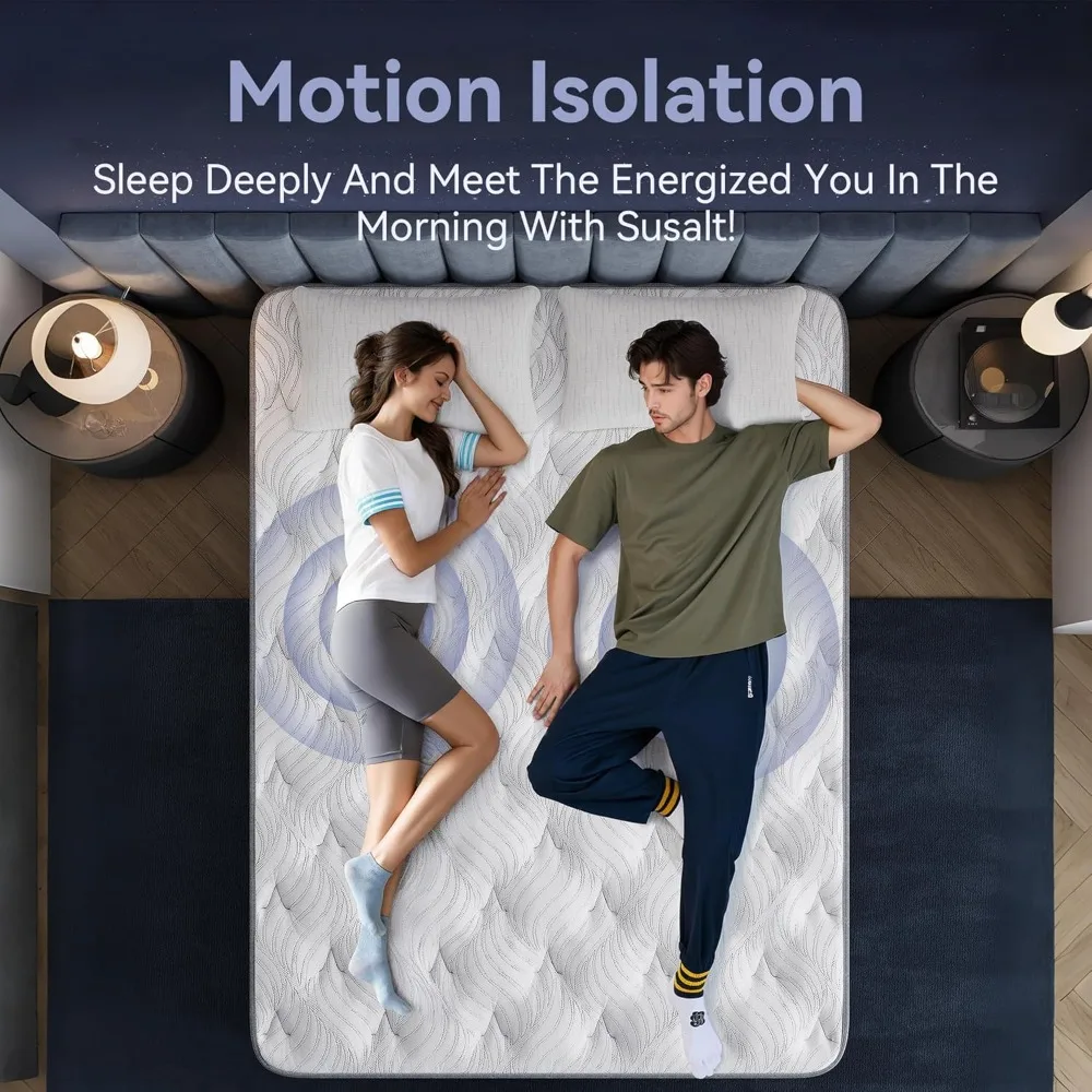Colchão Queen híbrido em uma caixa, colchão Queen Size de firmeza média com espuma viscoelástica e molas de bolso individualmente para movimento