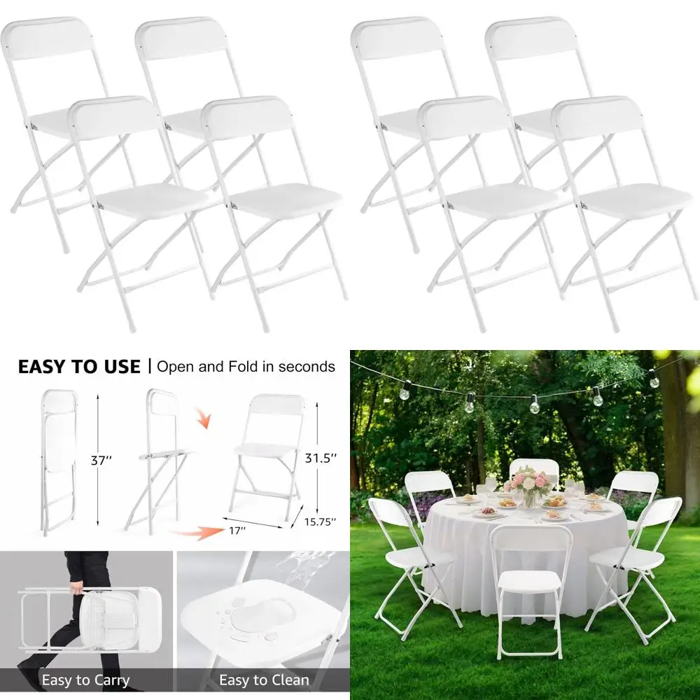 

Stackable White Plastic Folding Chairs for Indoor/Outdoor Use, Ideal for Events, Offices, Home, Weddings, and Parties, 400lbs Ca