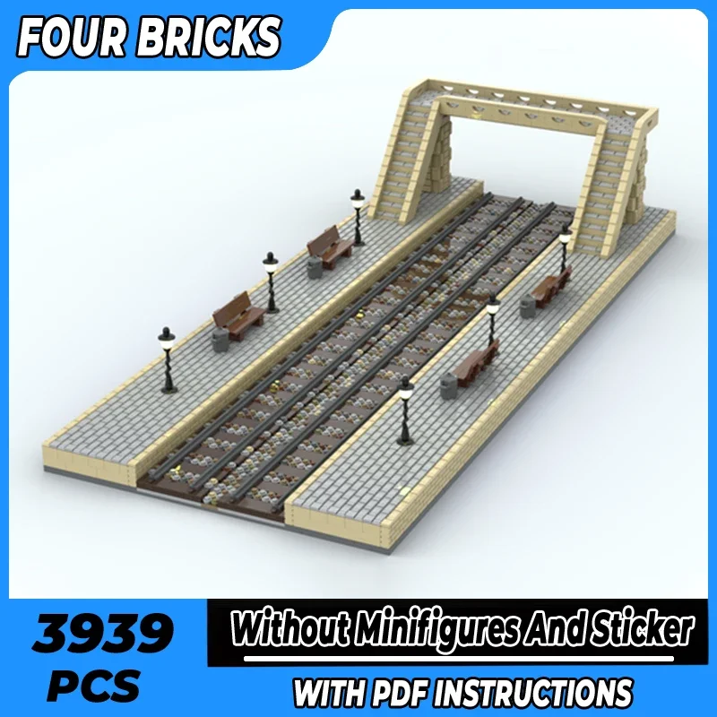 시티 스트리트 뷰 모델 Moc 빌딩 브릭, 기차역 플랫폼 기술, 모듈식 블록 선물, 크리스마스 장난감, DIY 세트 조립