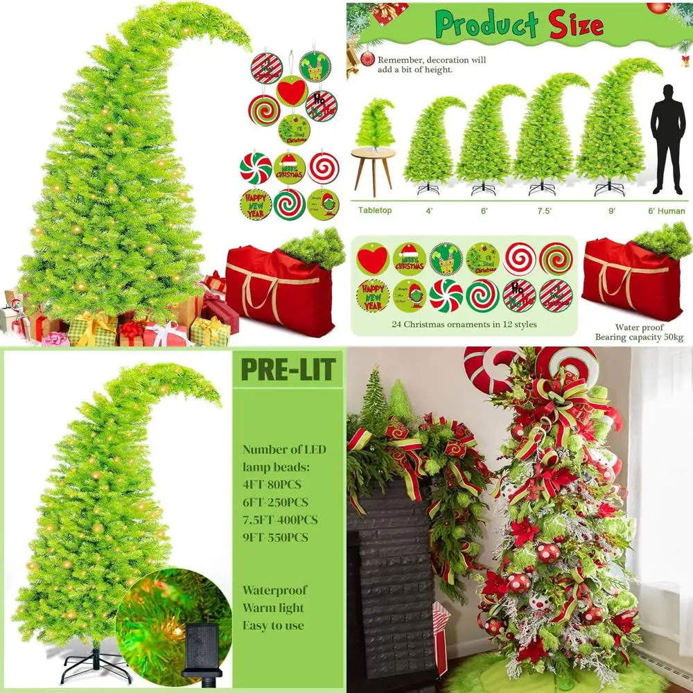 

Гибкая светящаяся лаймово-зеленая рождественская елка со светодиодной подсветкой и сумкой для орнаментов, высота 4 фута