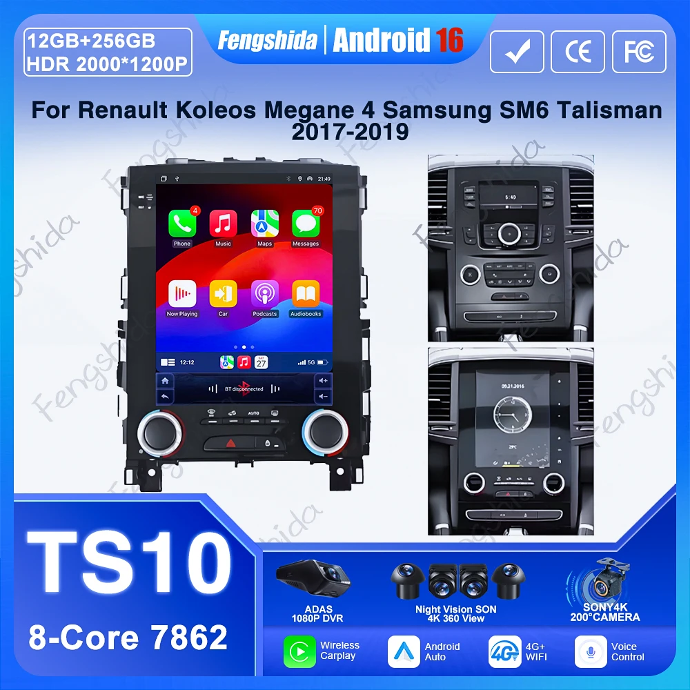 Para Renault Koleos Megane 4 Samsung SM6 Talisman 2017-2019 Android 14 coche Android Auto inalámbrico Carplay Radio GPS 7862CPU sin DVD