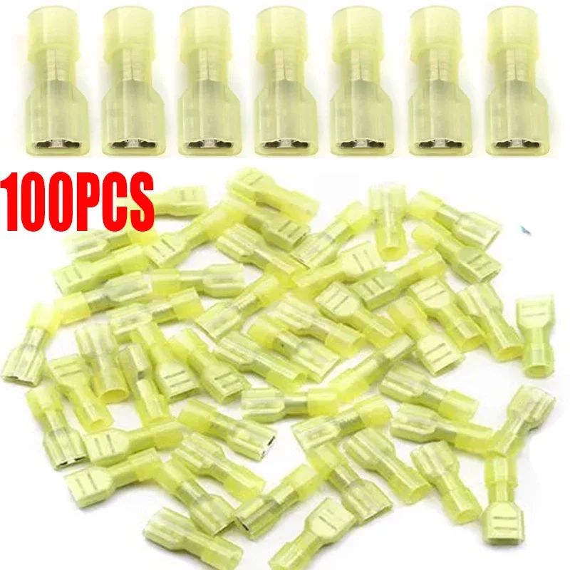 10/20/30/50/100pcs Nylon Female Cable Wire Connector FDFN5.5-250 Brass Insulated Spade Terminal 12-10 AWG Wire Connector