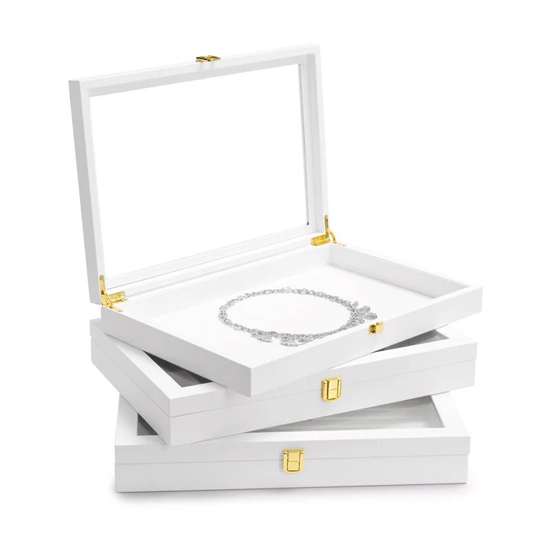 Premium Leather Jewelry Display Prop Storage Box for Ring Bracelet Necklace Jewelry Organizer Box With Perspective Cover
