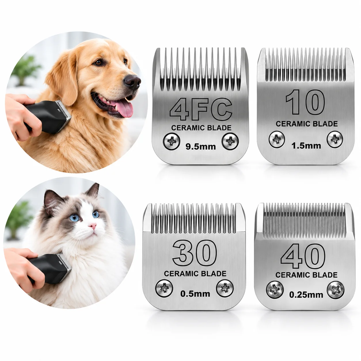 4Pack Pet Hair Grooming Blades Compatible with Andis Oster A5 Wahl KM-10 Series Detachable Dog Cat Clipper Blades for Pet Butter