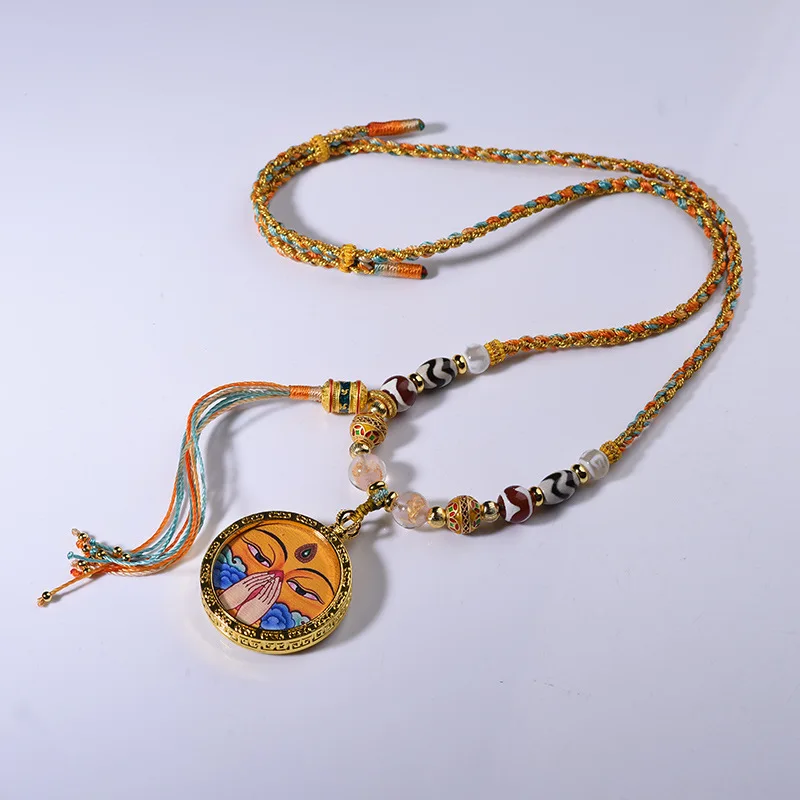 Tibetan Hand-Woven Halter Thangka Necklace Zachilam Niche for a Statue of the Buddha Gold Tag Necklace Women's Sweater Chain