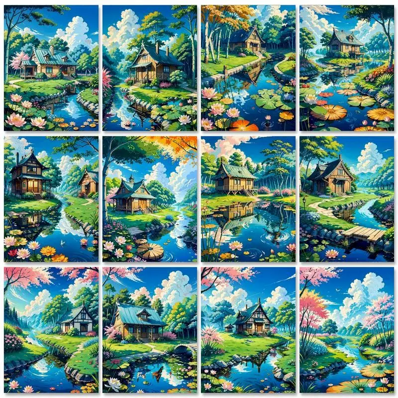 

GATYZTORY Acrylic Painting By Numbers village Landscape Coloring On Numbers For Adults Home Decors Paint Kit Handmade Diy Gift