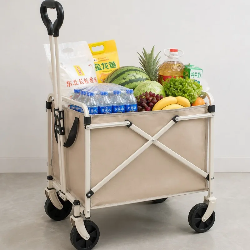 Foldable Shopping Cart with Large Wheels, No-Bend Design for Grocery Market Camping, Portable Hand Truck