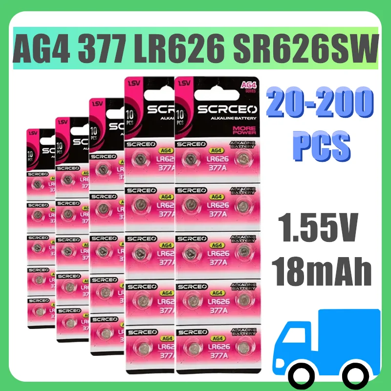 20-200PCS AG4 Button Batteries 377 SR626 SR626SW 1.55V  Cell Coin Alkaline Battery 177 376 626A LR66 LR626 For Watch Toys Clock