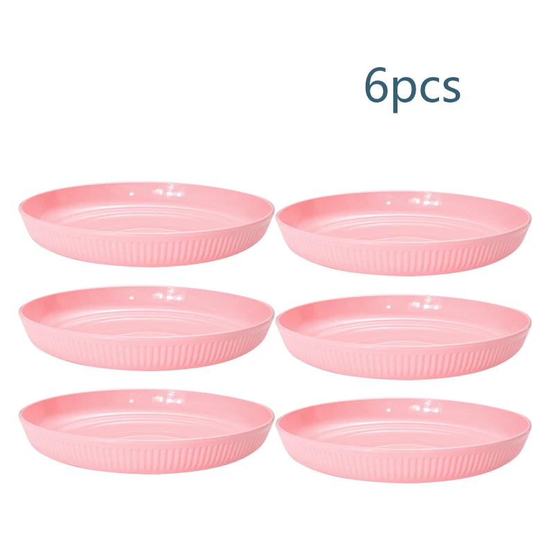 2/4/6pcs Pink striped home plate reusable dining table bone spitting plate can hold fruit dessert bread snacks