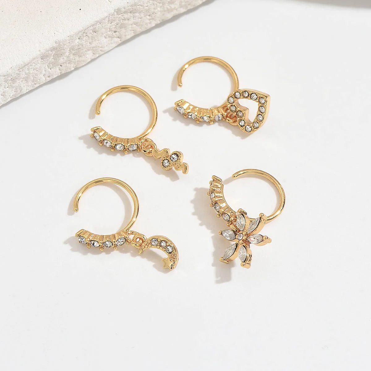316L Stainless Steel Vintage CZ Dangle Nose Ring Hoop Septum Clicker Cartilage Helix Nose Piercing 20G