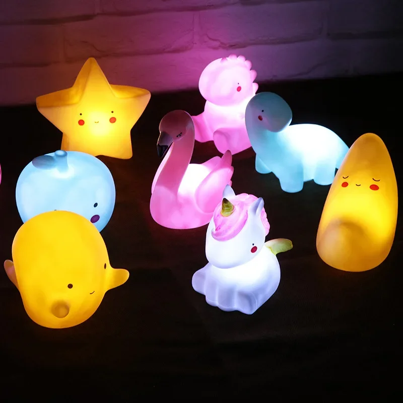 Led luz da noite dos desenhos animados bonito decoração lâmpadas lua urso dinossauro menina crianças brinquedos presentes para quarto luzes da sala