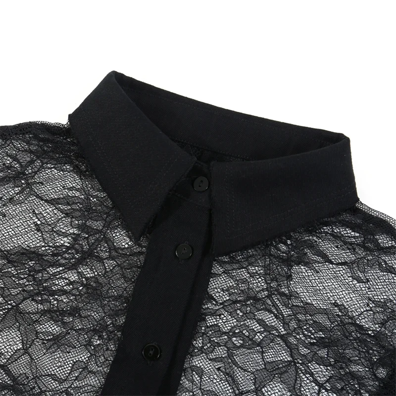 

Боди женское, новинка осени 2025 года, однобортный облегающий топ с длинными рукавами, кружевная лоскутная женская рубашка, сексуальный перспективный корсет