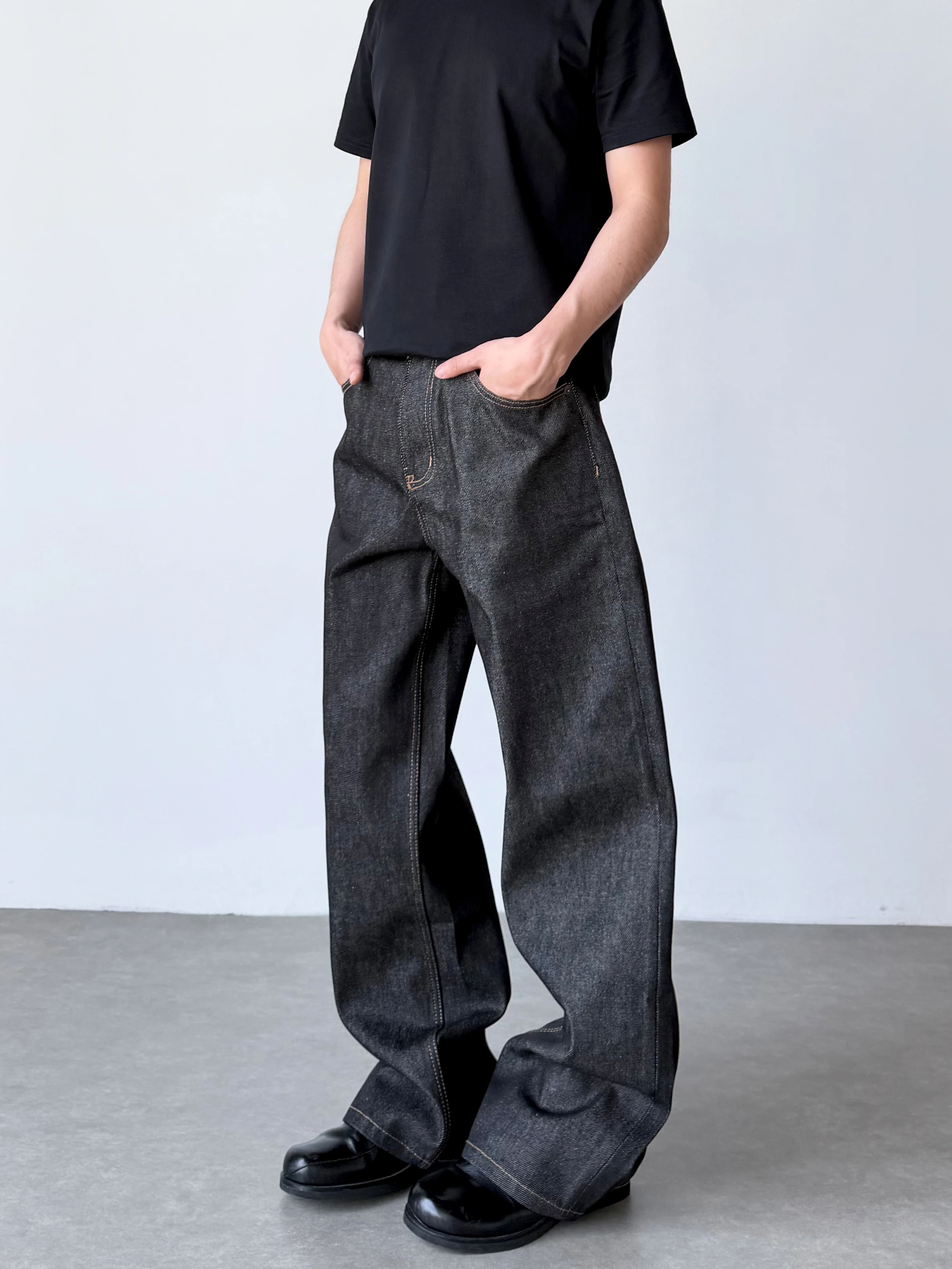 Calças Jeans Pretas Originais de Denim com Corte Reto, Casuais, Longas, para Homens e Mulheres, Estilo CleanFit Retro com Cos...