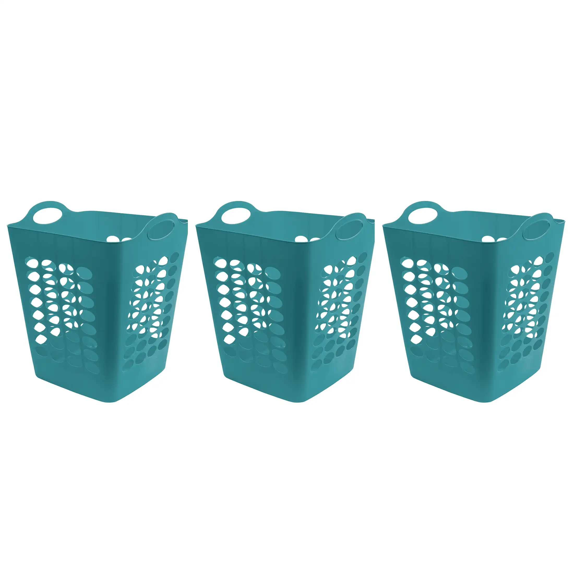 

Flexible Square Plastic Laundry Baskets with Handles, Turquoise, 3-Pack