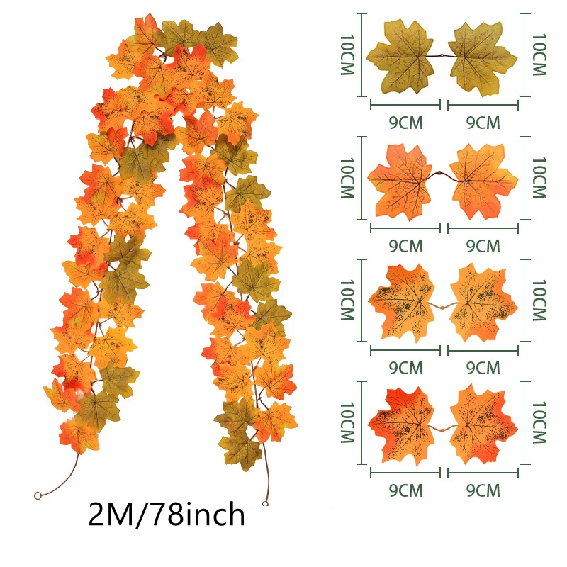 200CM Herbst Künstliche Ahornblatt Kranz Gefälschte Blatt Pflanze Rebe Wohnkultur Garten Halloween Wand Im Freien Türen Fenster Dekoration