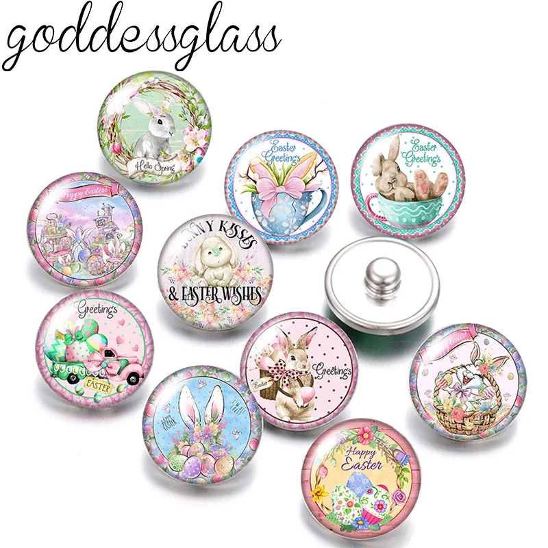 

New Happy Easter Day Egg Rabbit bunny 10pcs Round photo 12mm/18mm snap buttons for 12mm/18mm snap necklace DIY findings jewelry