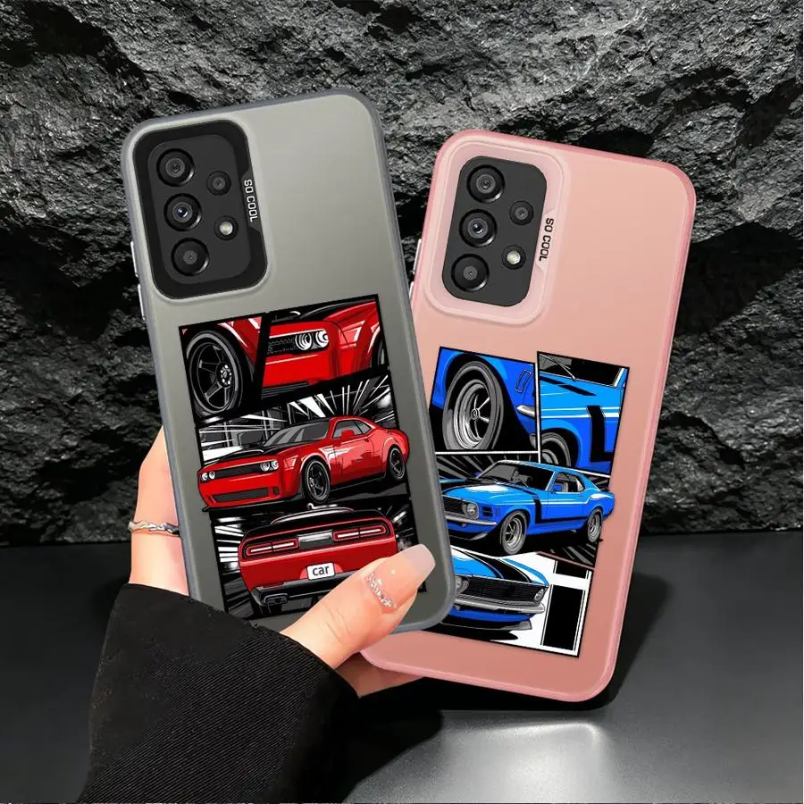 Case for Samsung Galaxy A06 A07 A04 A05 A54 A51 A52 A71 A50 A72 A56 A03 A10 A20 Back Phone Cover Muscle Car Cartoon view 3