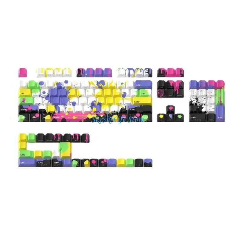 

E65E 130PCS Graffiti Pattern Side Print Light Through Keycaps For Mechanical Keyboard