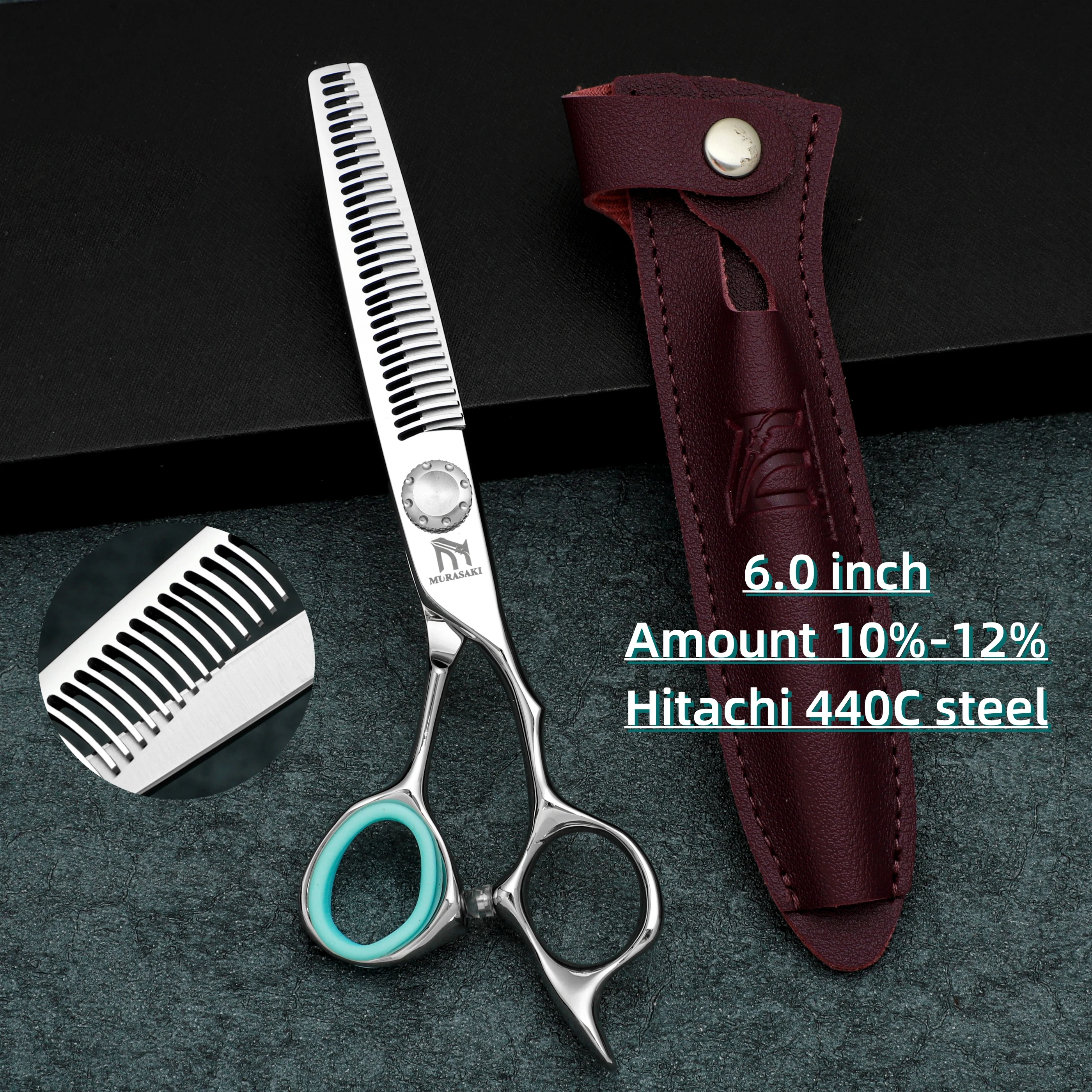MURASAKI 6-Zoll-Professionsschere mit umgekehrten Zähnen zum Ausdünnen, Hitachi 440C-Stahl-Friseurschere, hochwertige Haarschneidemaschine – Detail 26