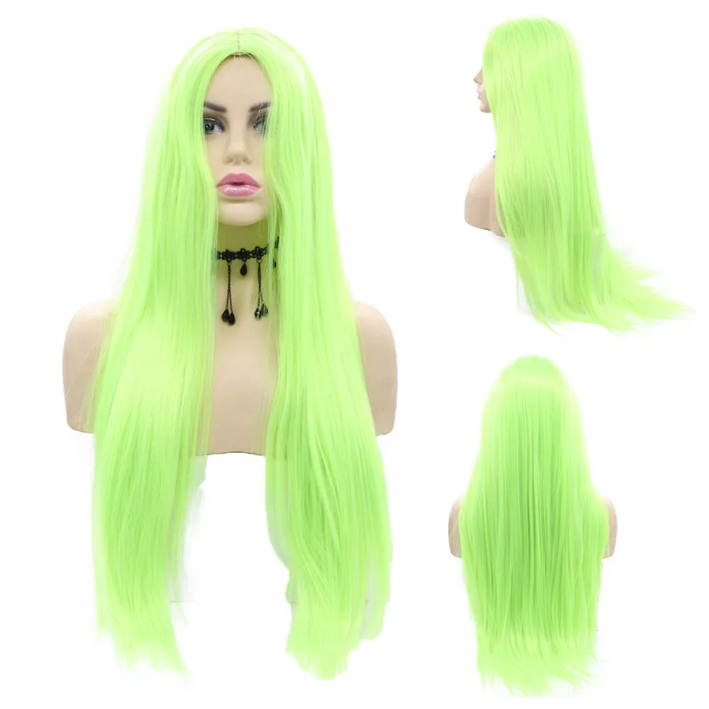 Sylvia Mechanism Hair Wig Fluorescent Gree Long Straight Middle Parting Wigs Heat Resistant For Women Cosplay Or Daily Use