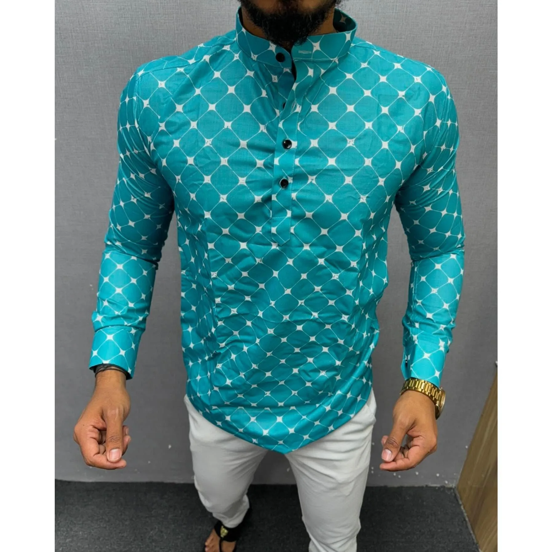 نسخة الشرق الأوسط نمط الشرق الأوسط شخصية إسلامية برونزية بأكمام طويلة قميص مسلم الوطني Ropa Camisas De Hombre #4