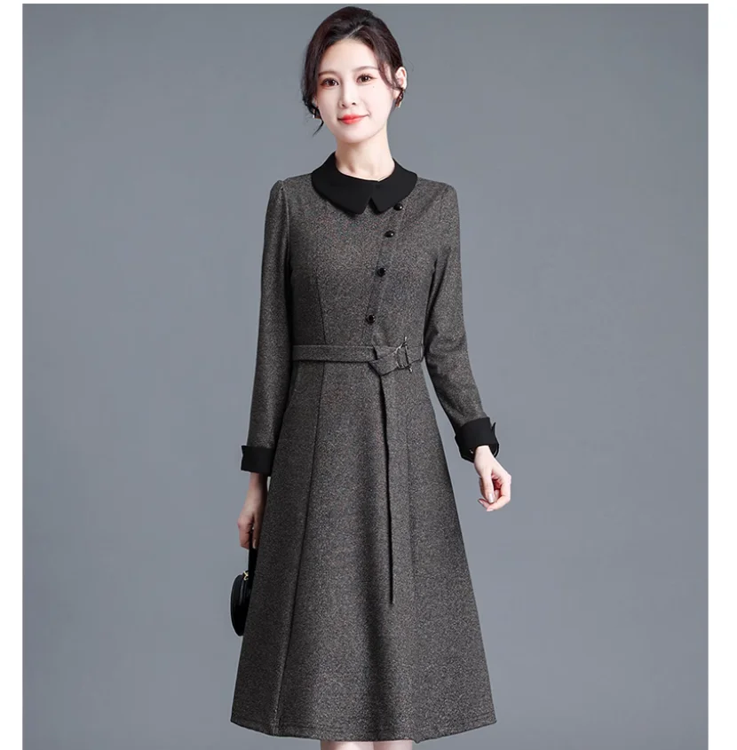 Mid to long autumn and winter slim fit waist hugging long sleeved women's dress