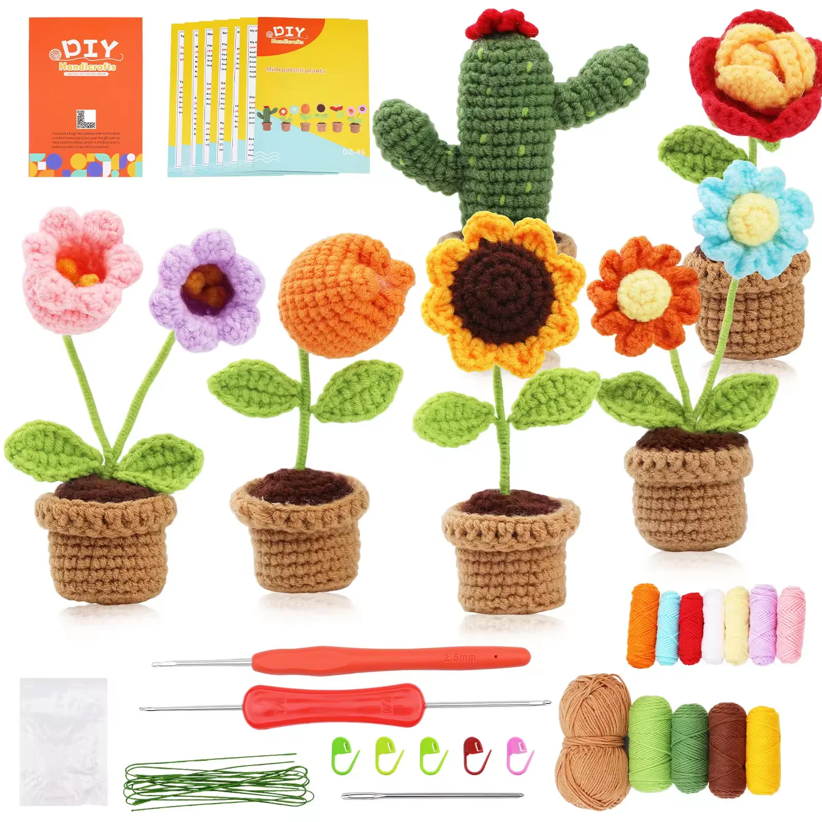 Kit de ganchillo de girasoles DIY para principiantes, conjunto de vegetación de ganchillo con tutorial de Video paso a paso