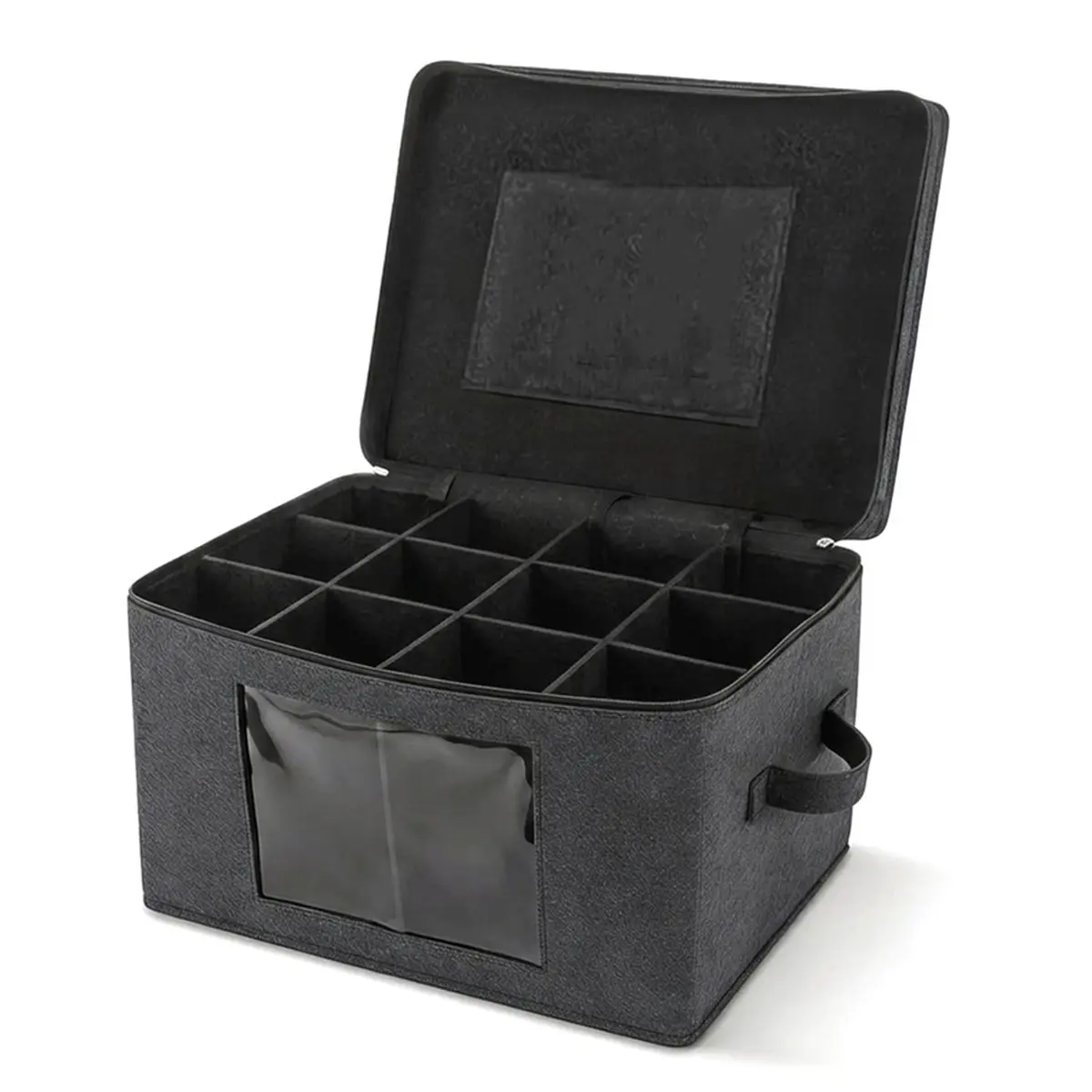 A13M Wine Glass Storage Box with Lid, Hard Shell Stemware Storage Container with 12 Dividers, Glassware Packing Box