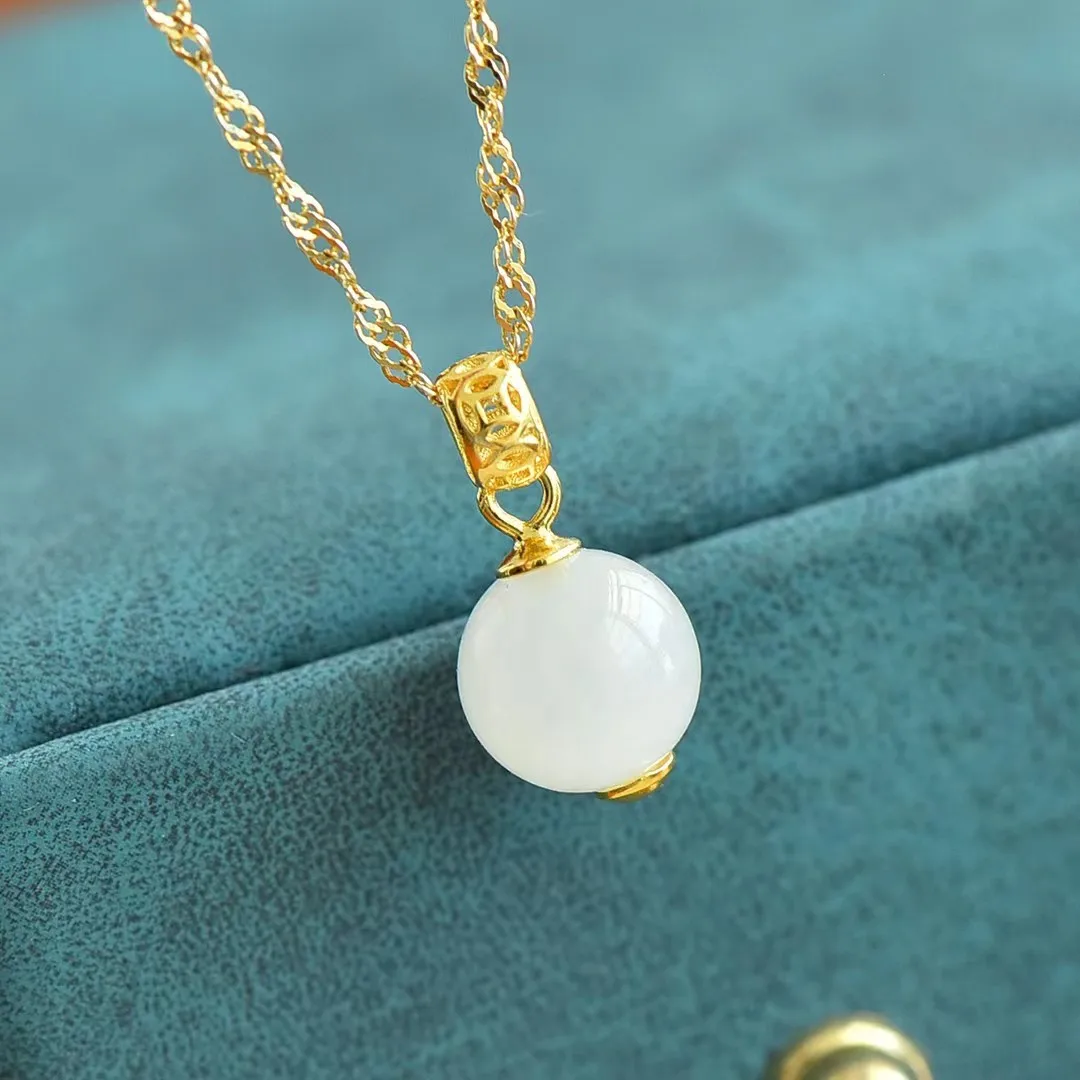 S925 Silver Clavicle Chain Necklace Hetian Jade Pendant Natural Stone Pendants Womens Stylish Charm Jewelry