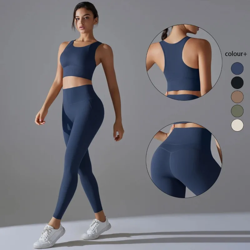 

Yoga Set Women's tracksuit Women Fitness Crop Top Shockproof Sports Bras Yoga Gym Running Pants Sportswear Running Fitness Yoga