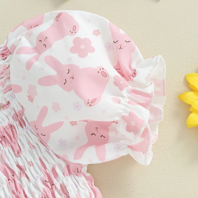 

Пасхальное платье для малышей, платье трапециевидной формы с рюшами и цветочным принтом без рукавов, с подходящей повязкой на голову и шаровары для маленькой девочки