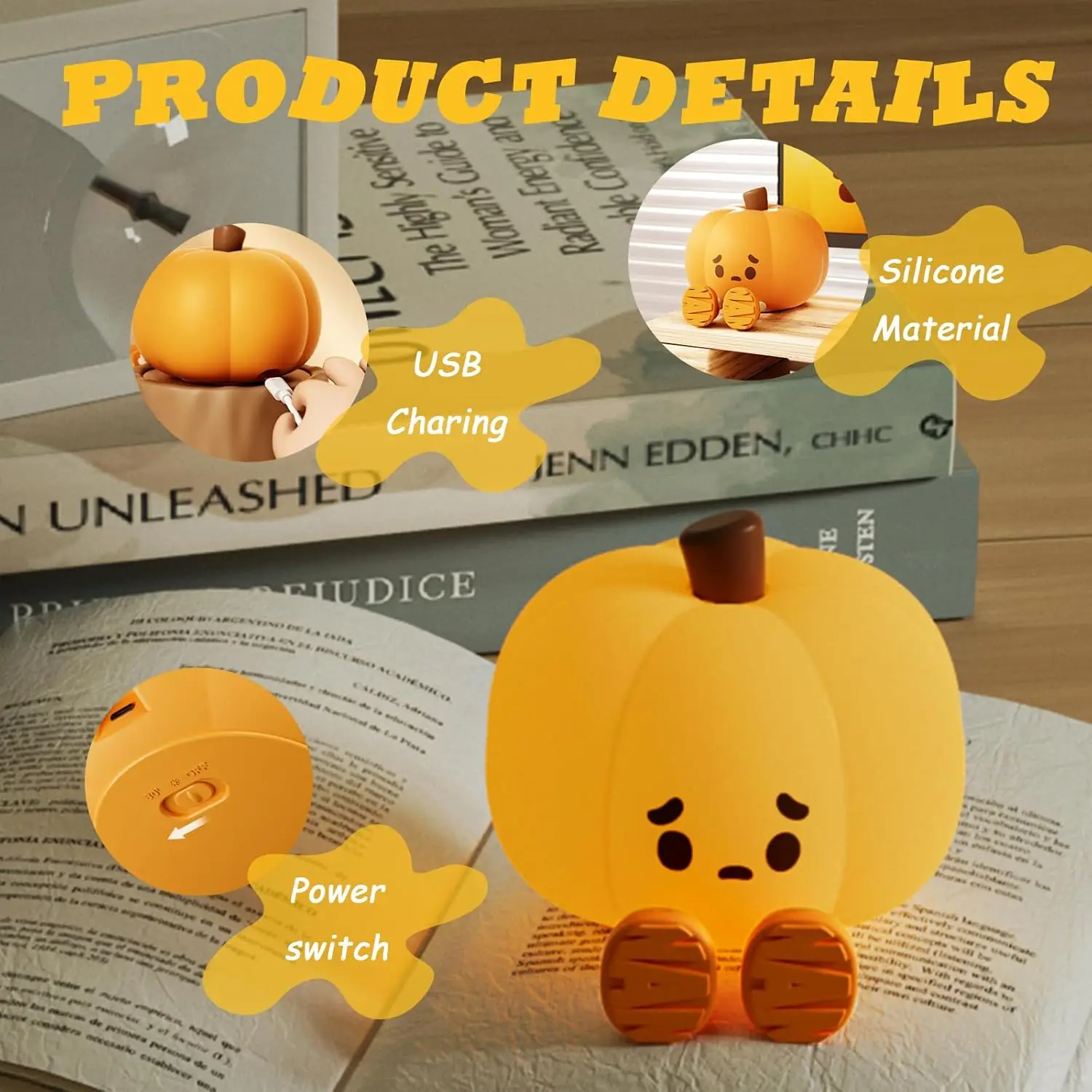 Cute Pumpkin Night Light Silicone LED Pumpkin Lamp  Bedside Lamp 3 Brightness Adjustment Halloween Decor for Adults Kids Gifts