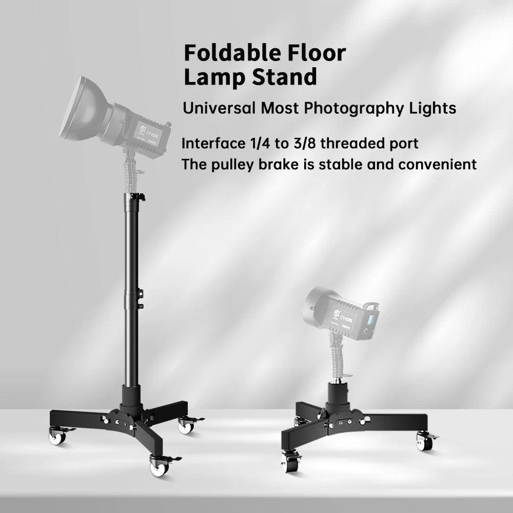 

Metal Tripod Light Stand Floor-Mounted Pulley Movement Foldable Photography Fill Spot Light Softbox Photo Studio Wheels Base