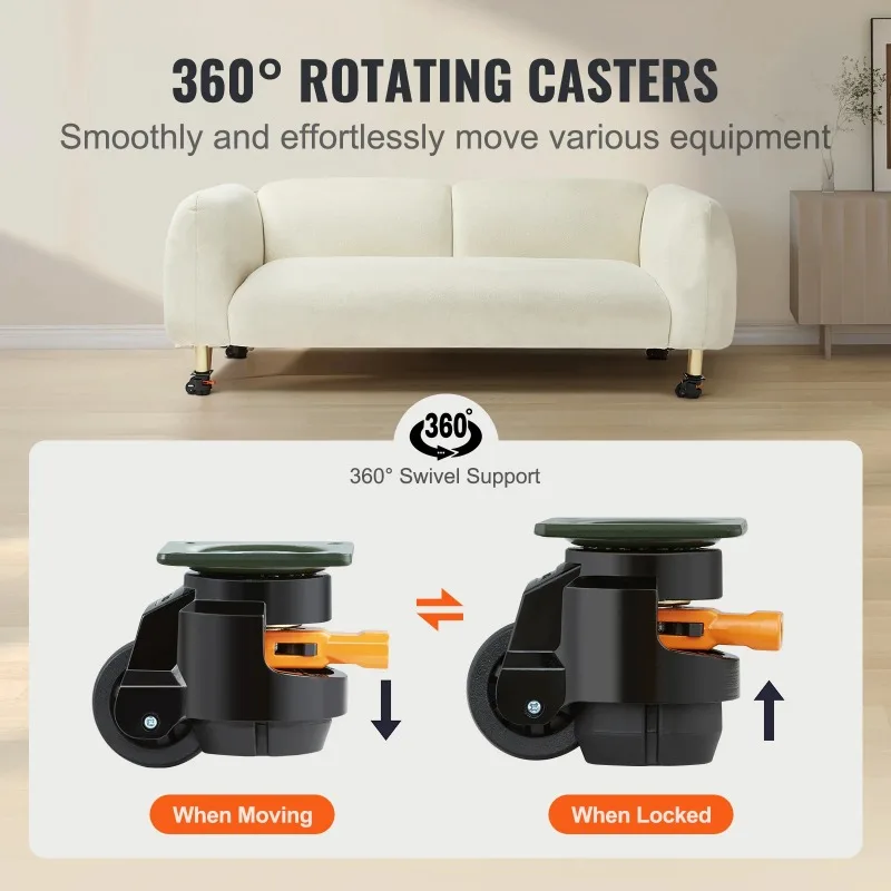 4 Pcs Leveling Casters Heavy Duty Swivel Caster Wheels with Handle Design Height Adjustable Feet for Workbench Machine