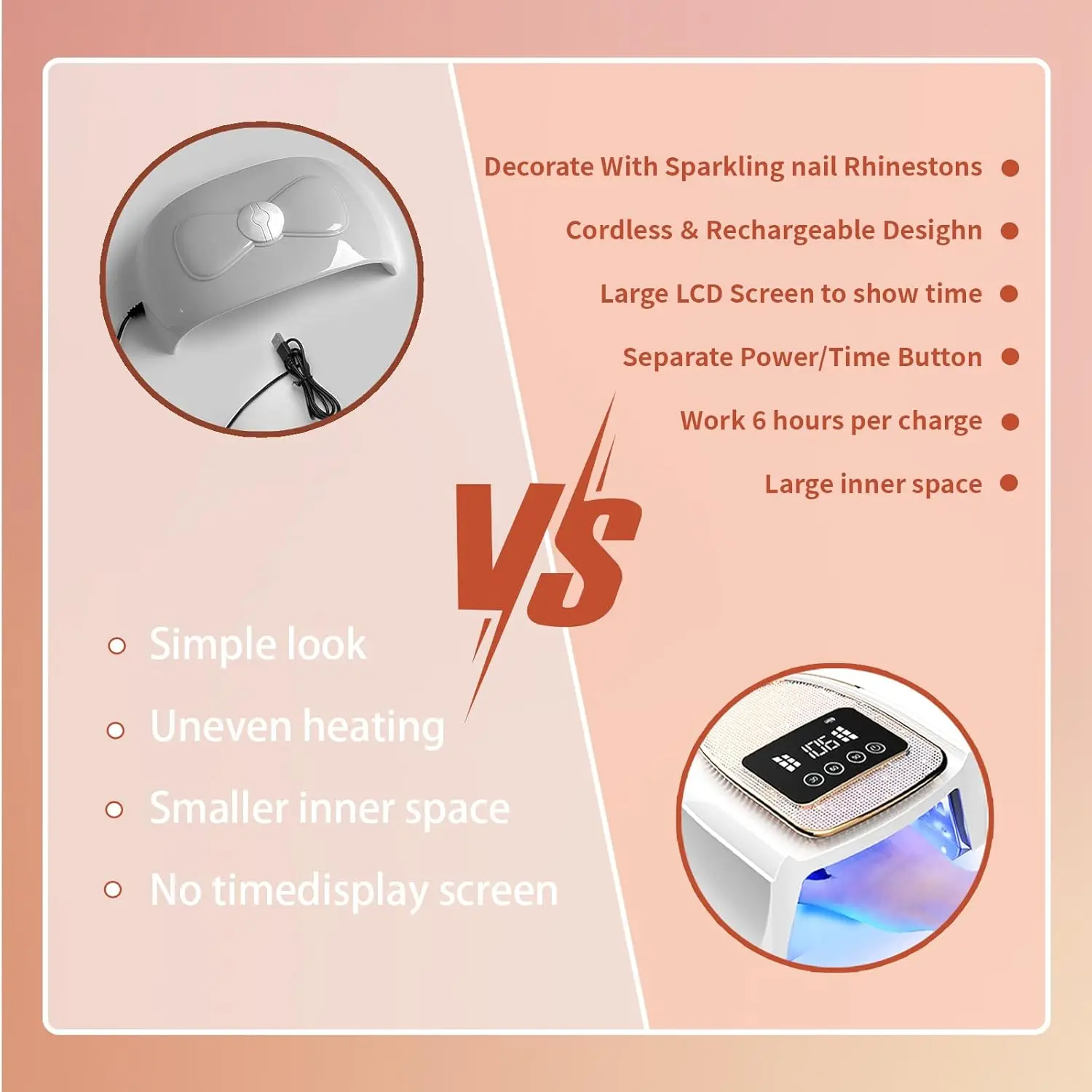 مصباح أظافر بالأشعة فوق البنفسجية 288 وات قابل لإعادة الشحن، ضوء معالجة طلاء الجل مع 4 مؤقتات وقاعدة مرآة مغناطيسية